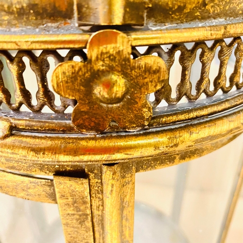 261 - SET OF FOUR REGENCY STYLE GILT METAL AND GLASS CANDLE LANTERNS. 46cm H x 20cm W x 20cm D.