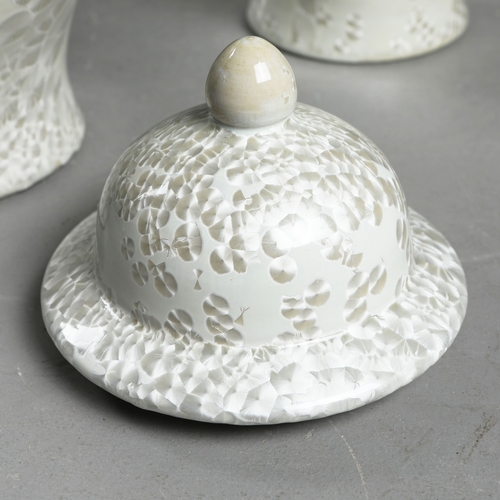 262 - TEMPLE JARS, A SET OF 3. ceramic, contemporary design, 46cm H each approx. (3).
