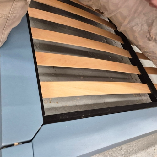263 - BLUE PAINTED BED FRAME. with Dreams mattress, 195cm W approx.