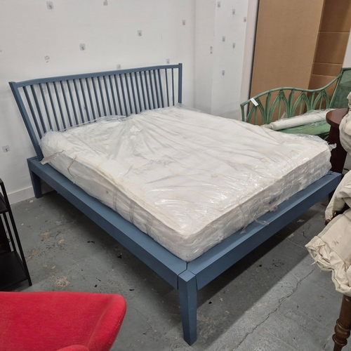 263 - BLUE PAINTED BED FRAME. with Dreams mattress, 195cm W approx.