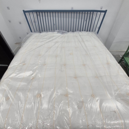 263 - BLUE PAINTED BED FRAME. with Dreams mattress, 195cm W approx.