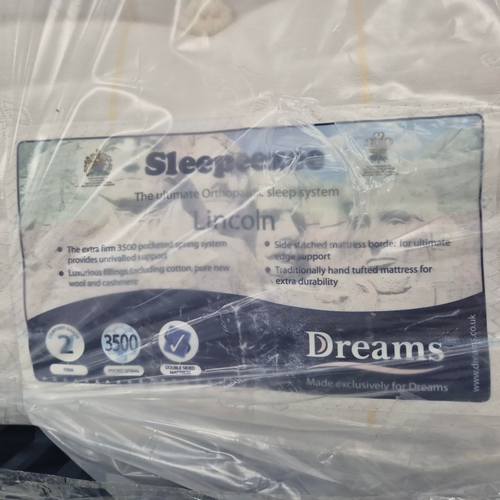 263 - BLUE PAINTED BED FRAME. with Dreams mattress, 195cm W approx.