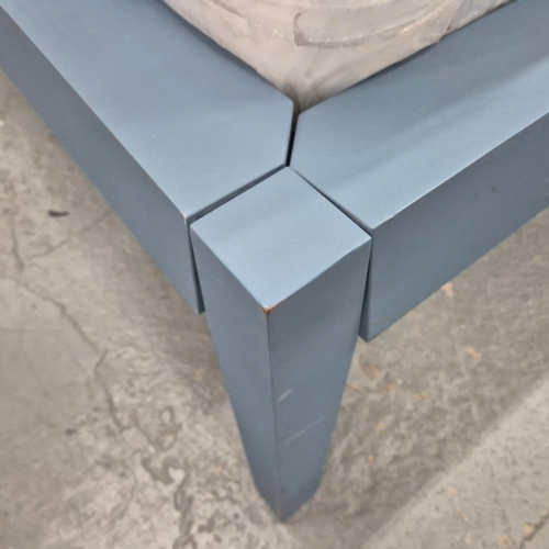 263 - BLUE PAINTED BED FRAME. with Dreams mattress, 195cm W approx.
