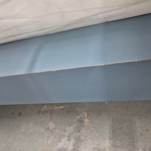 263 - BLUE PAINTED BED FRAME. with Dreams mattress, 195cm W approx.
