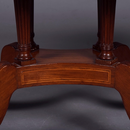 266 - SOFA TABLE. Regency mahogany and rosewood crossbanded, with two drop leaves, two frieze drawers with... 