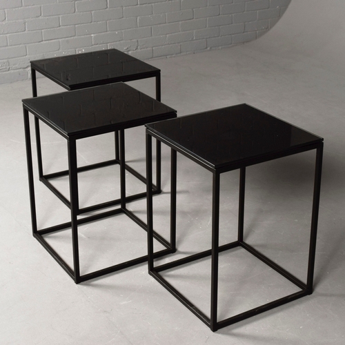 277 - SIDE TABLES, A SET OF 3. each 40cm x 40cm x 55cm each approx. (3).