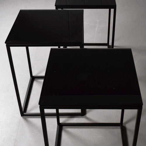 277 - SIDE TABLES, A SET OF 3. each 40cm x 40cm x 55cm each approx. (3).