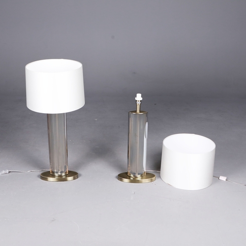 280 - TABLE LAMPS, A PAIR. translucent columns and white shades each overall 75cm t (2).
