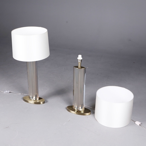 280 - TABLE LAMPS, A PAIR. translucent columns and white shades each overall 75cm t (2).