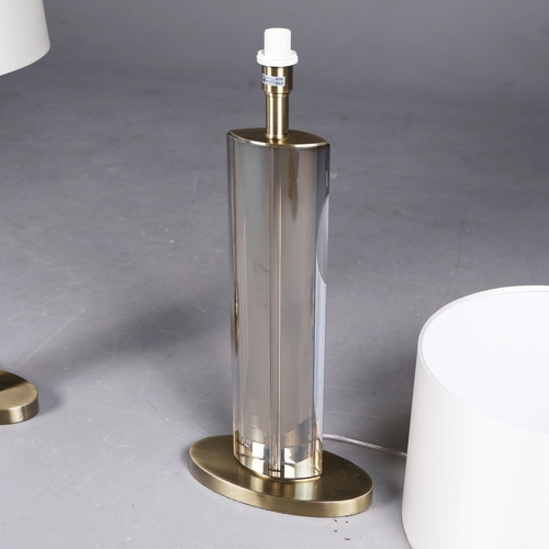 280 - TABLE LAMPS, A PAIR. translucent columns and white shades each overall 75cm t (2).
