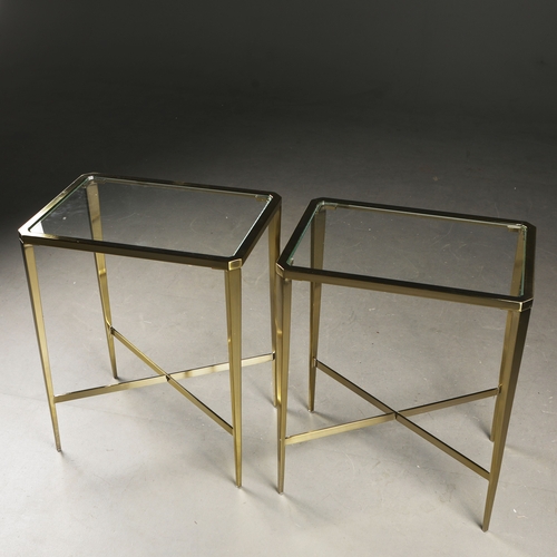 281 - 1960S FRENCH STYLE SIDE TABLES, A PAIR. gilt metal and glass, each 50cm x 35cm x 60cm approx. (2).