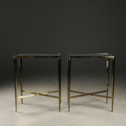 281 - 1960S FRENCH STYLE SIDE TABLES, A PAIR. gilt metal and glass, each 50cm x 35cm x 60cm approx. (2).