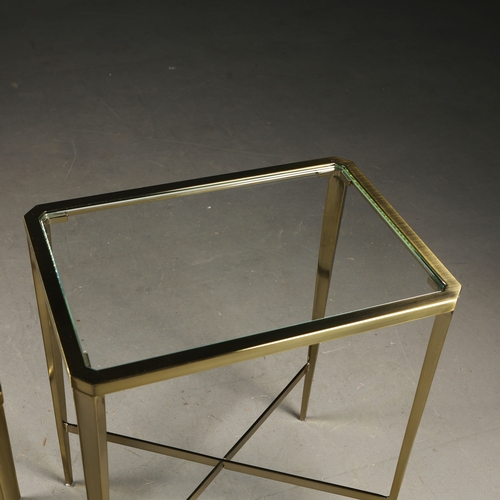 281 - 1960S FRENCH STYLE SIDE TABLES, A PAIR. gilt metal and glass, each 50cm x 35cm x 60cm approx. (2).
