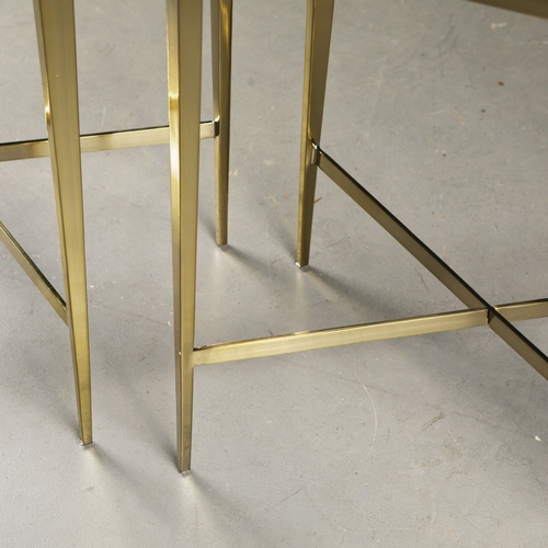 281 - 1960S FRENCH STYLE SIDE TABLES, A PAIR. gilt metal and glass, each 50cm x 35cm x 60cm approx. (2).