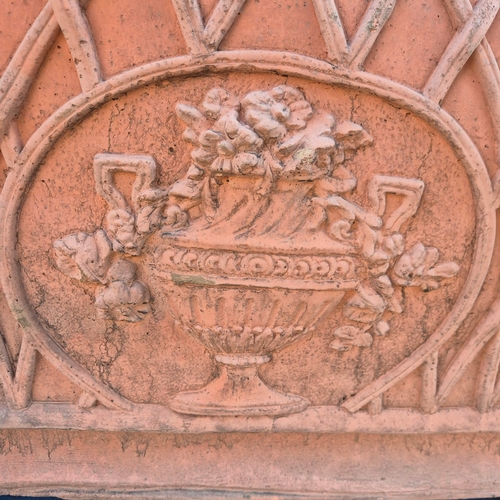 283 - FAUX TERRACOTTA TROUGH PLANTERS, A PAIR. lattice detail, 117cm x 54cm x 54cm each approx. (2) CITES ... 