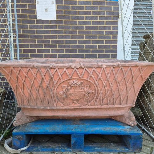 283 - FAUX TERRACOTTA TROUGH PLANTERS, A PAIR. lattice detail, 117cm x 54cm x 54cm each approx. (2) CITES ... 