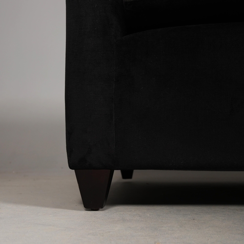 287 - SOFA WITH BLACK VELVET UPHOLSTERY. 70cm H x 260cm W x 90cm D.