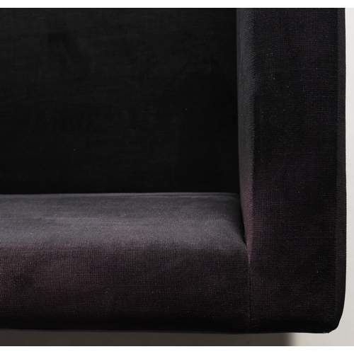 287 - SOFA WITH BLACK VELVET UPHOLSTERY. 70cm H x 260cm W x 90cm D.