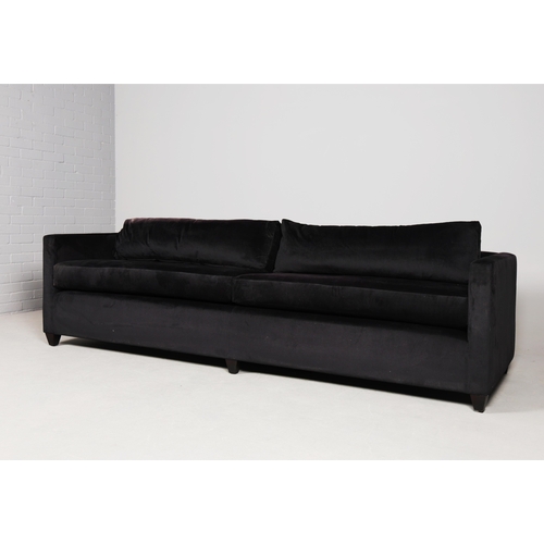 287 - SOFA WITH BLACK VELVET UPHOLSTERY. 70cm H x 260cm W x 90cm D.