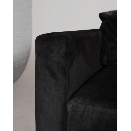 287 - SOFA WITH BLACK VELVET UPHOLSTERY. 70cm H x 260cm W x 90cm D.