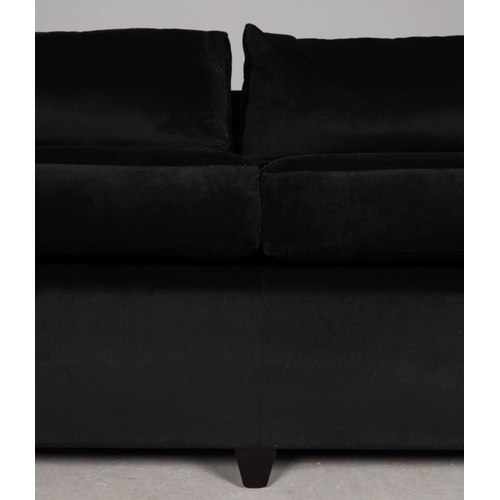 287 - SOFA WITH BLACK VELVET UPHOLSTERY. 70cm H x 260cm W x 90cm D.