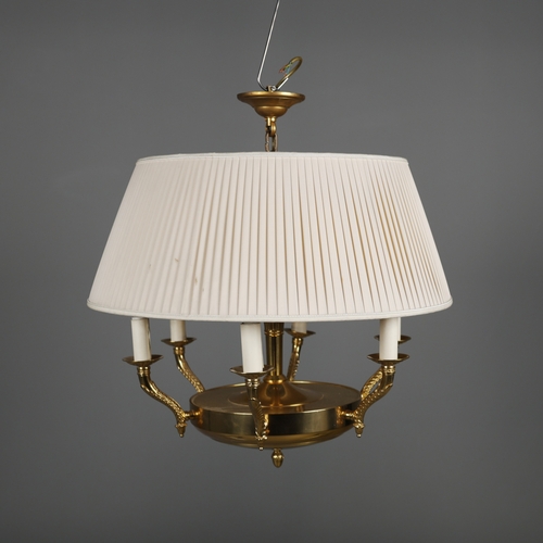 288 - FRENCH STYLE CEILING LIGHT. gilt metal, pleated shade, 75cm drop approx.