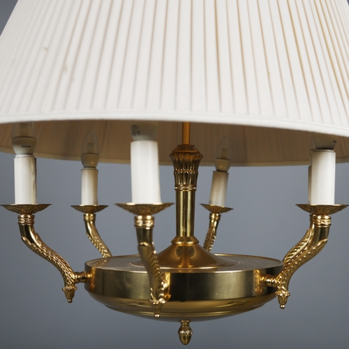 288 - FRENCH STYLE CEILING LIGHT. gilt metal, pleated shade, 75cm drop approx.