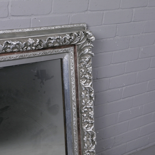 291 - WALL MIRROR, SILVERED FRAME. adapted from a late 19th C/early 20th C picture frame 91cm x 120 cm.