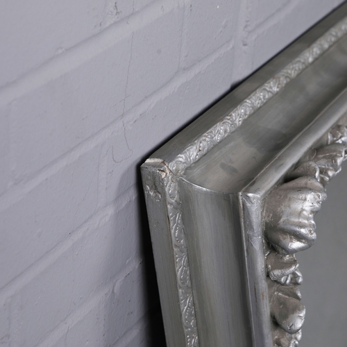 291 - WALL MIRROR, SILVERED FRAME. adapted from a late 19th C/early 20th C picture frame 91cm x 120 cm.