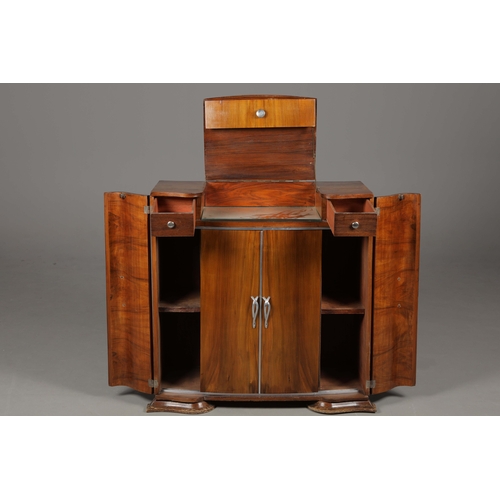297 - 1930S FRENCH COCKTAIL CABINET. bur wood, various compartments, 90cm x 41.5cm x 89cm at smallest appr... 