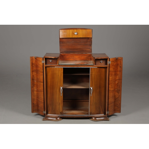 297 - 1930S FRENCH COCKTAIL CABINET. bur wood, various compartments, 90cm x 41.5cm x 89cm at smallest appr... 