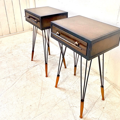 298 - PAIR METAL BEDSIDE TABLES WITH SINGLE DRAWERS. 60cm H x 40cm W x 30cm D.