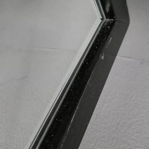 300 - WALL MIRROR. contemporary black frame with segmented plate, 120cm x 90cm approx.