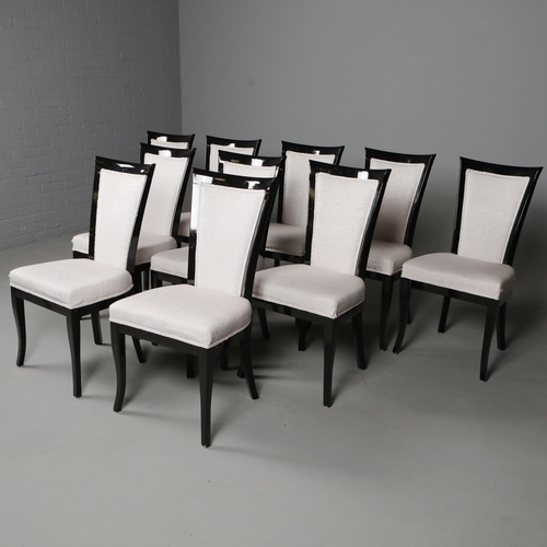 315 - DINING CHAIRS, A SET OF 10. ivory fabric upholstery, lacquered frames, 98cm H approx. (10).