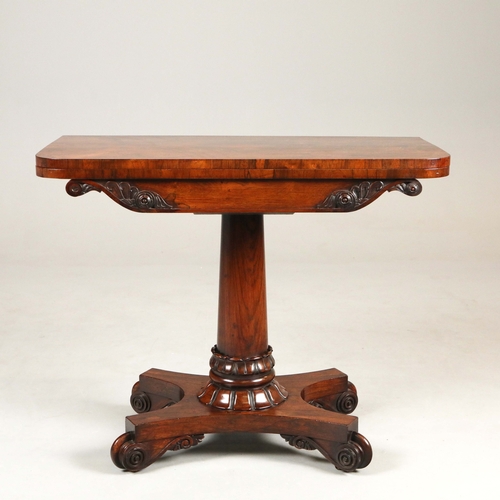 447 - WILLIAM IV ROSEWOOD CARD TABLE. circa 1830, with green baize top and brass castors, 74cm H x 81cm W ... 
