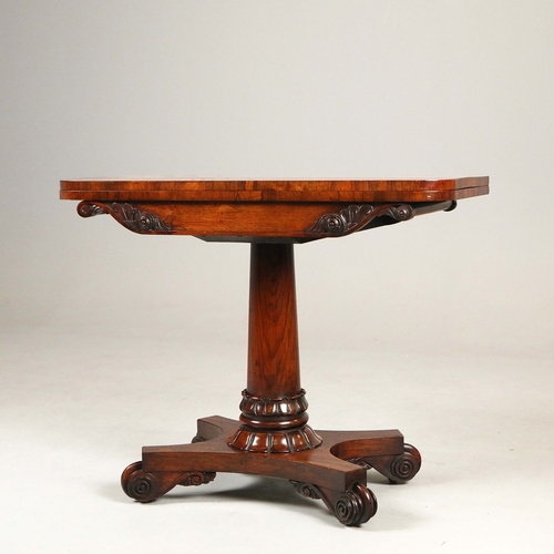 447 - WILLIAM IV ROSEWOOD CARD TABLE. circa 1830, with green baize top and brass castors, 74cm H x 81cm W ... 