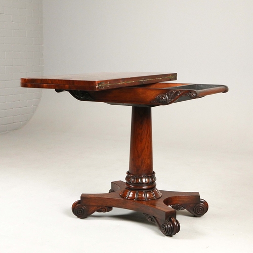 447 - WILLIAM IV ROSEWOOD CARD TABLE. circa 1830, with green baize top and brass castors, 74cm H x 81cm W ... 