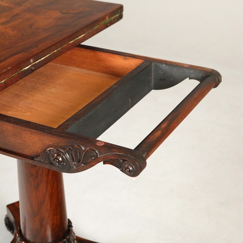 447 - WILLIAM IV ROSEWOOD CARD TABLE. circa 1830, with green baize top and brass castors, 74cm H x 81cm W ... 