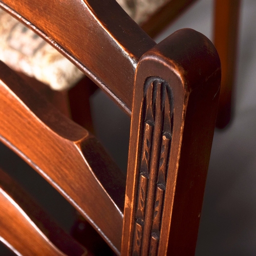 449 - SET OF EIGHT LADDER BACK DINING CHAIRS (8). including two armchairs with tapestry style seats, 90cm ... 