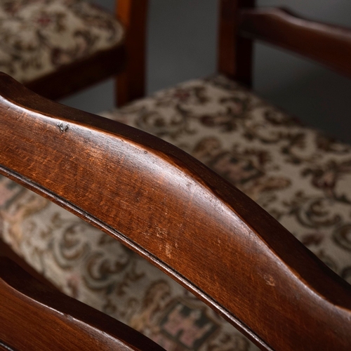 449 - SET OF EIGHT LADDER BACK DINING CHAIRS (8). including two armchairs with tapestry style seats, 90cm ... 