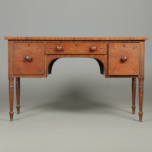 455 - REGENCY MAHOGANY SIDEBOARD. with three drawers and inlaid ebony detail, on turned supports, 93 cm t ... 