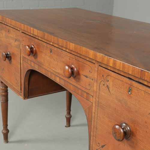 455 - REGENCY MAHOGANY SIDEBOARD. with three drawers and inlaid ebony detail, on turned supports, 93 cm t ... 