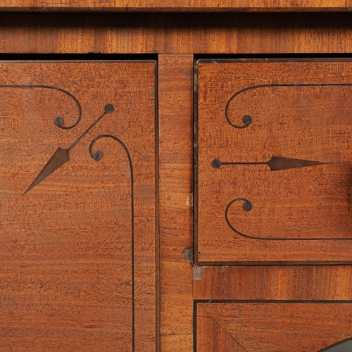 455 - REGENCY MAHOGANY SIDEBOARD. with three drawers and inlaid ebony detail, on turned supports, 93 cm t ... 