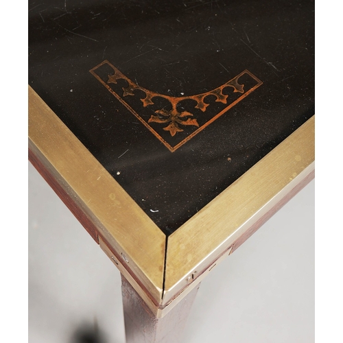 456 - NEST OF THREE TABLES (3). campaign style brass bound with map lined and glazed tops, largest 46cm H ... 