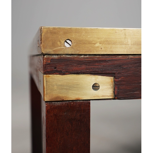 456 - NEST OF THREE TABLES (3). campaign style brass bound with map lined and glazed tops, largest 46cm H ... 