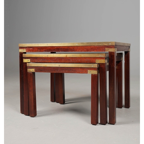 456 - NEST OF THREE TABLES (3). campaign style brass bound with map lined and glazed tops, largest 46cm H ... 