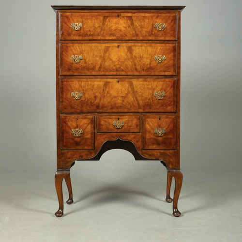459 - QUEEN ANNE STYLE WALNUT TALLBOY. early 20th century with six crossbanded drawers, 134cm H x 82cm W x... 