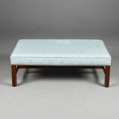 462 - GEORGIAN STYLE HEARTH STOOL. blue foliate upholstery, 35cm H x 103cm W x 62cm D.