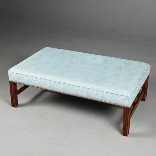 462 - GEORGIAN STYLE HEARTH STOOL. blue foliate upholstery, 35cm H x 103cm W x 62cm D.