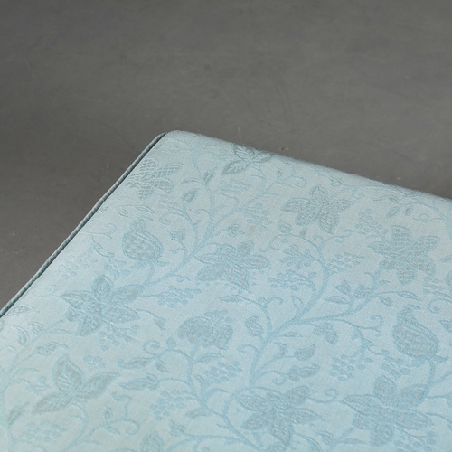 462 - GEORGIAN STYLE HEARTH STOOL. blue foliate upholstery, 35cm H x 103cm W x 62cm D.